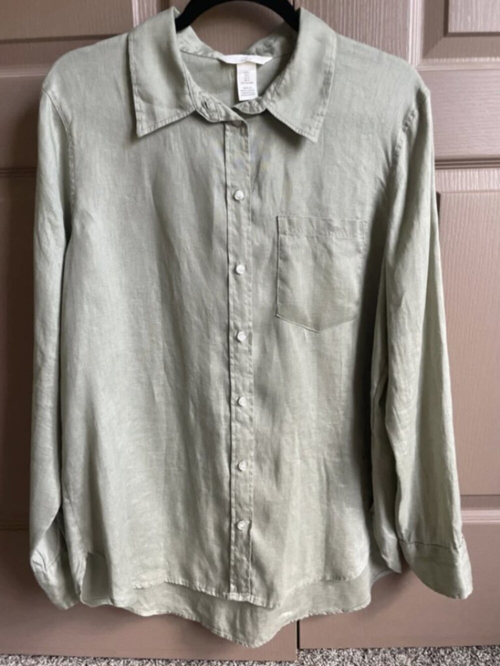 Linen sage long sleeves shirt woman size L NWOT Sage color